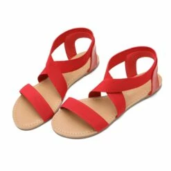 Elastic Ankle Strap Flat Sandals RED -DREAM PAIRS Sales 3 10