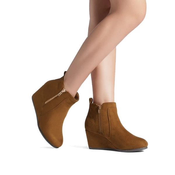 Pointed Toe Suede Wedge Bootie TAN SUEDE 8 Pointed Toe Suede Wedge Bootie TAN SUEDE - Image 6
