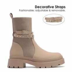 Stride Lug Sole Platform Slip On Booties NUDE -DREAM PAIRS Sales 3 107