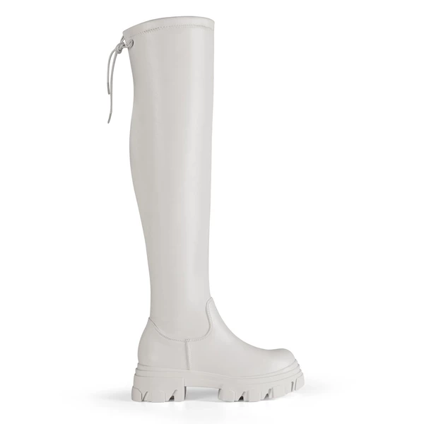 Ikon Stretchy Over The Knee Boots WHITE PU 6 Ikon Stretchy Over The Knee Boots WHITE PU - Image 4