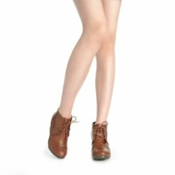Lace Up Low Wedge Booties TAN PU -DREAM PAIRS Sales 3 135