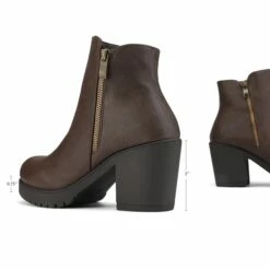 Comfortable Low Heel Chunky Ankle Boots BROWN PU -DREAM PAIRS Sales 3 137