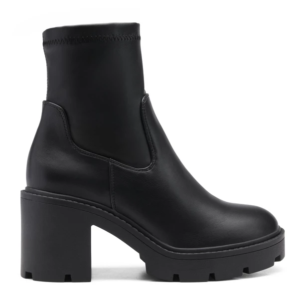 Elastic Chunky Heel Lug Sole Booties BLACK PU 5 Elastic Chunky Heel Lug Sole Booties BLACK PU - Image 3