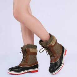Mid Calf Lace Up Snow Boots BROWN