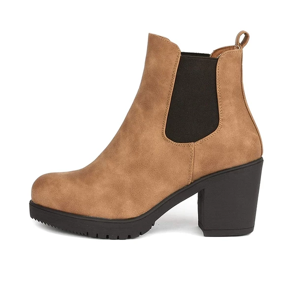 Chunky High Heel Chelsea Ankle Boots CAMEL PU 3 Chunky High Heel Chelsea Ankle Boots CAMEL PU