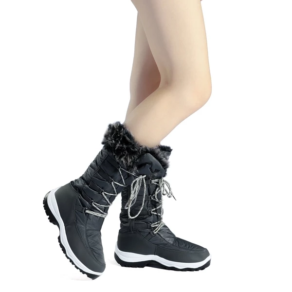 Mid Calf Lace Up Winter Boots GREY 3 Mid Calf Lace Up Winter Boots GREY