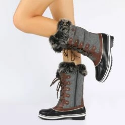 Mid-Calf Fur Snow Boots BLACK GREY 10 Mid-Calf Fur Snow Boots BLACK GREY -DREAM PAIRS Sales 3 171