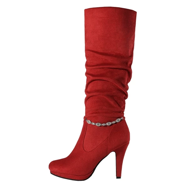 Knee High Heeled Boots RED 6 Knee High Heeled Boots RED - Image 4