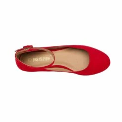 Comfortable Ankle Strap Low Wedge Flats RED SUEDE -DREAM PAIRS Sales 3 183