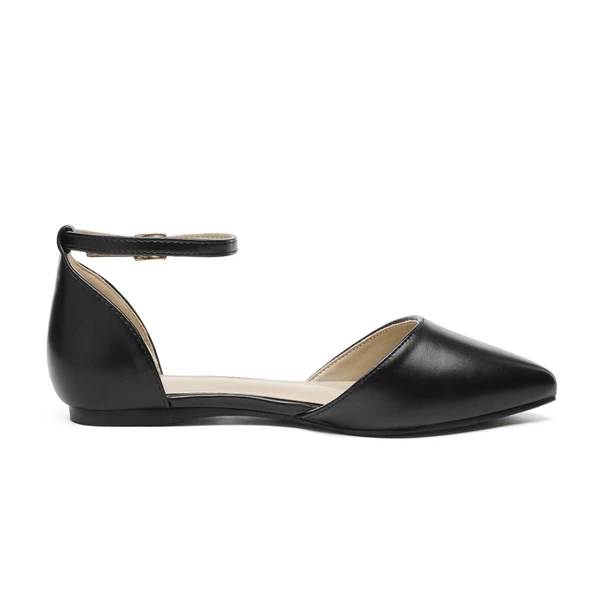 Ankle Strap Ballerina Flats BLACK PU 3 Ankle Strap Ballerina Flats BLACK PU