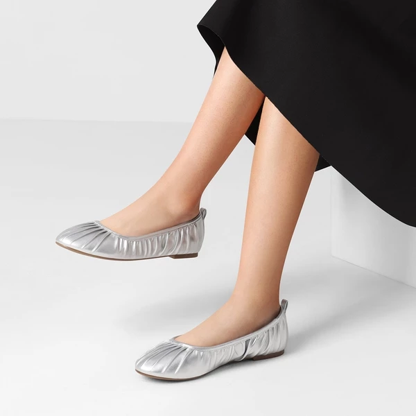 Pleated Round Toe Ballet Flats SILVER 3 Pleated Round Toe Ballet Flats SILVER