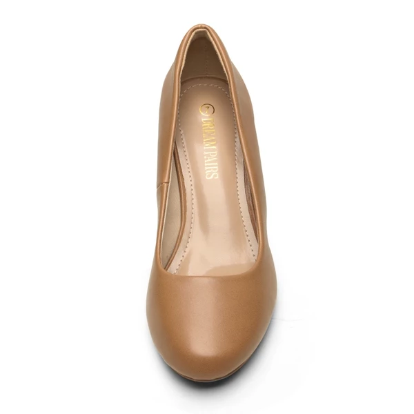 Round Toe Comfort Low Heel Pumps TAUPE PU 6 Round Toe Comfort Low Heel Pumps TAUPE PU - Image 4