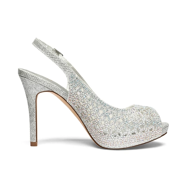 Peep Toe Rhinestone Pumps SILVER GLITTER 3 Peep Toe Rhinestone Pumps SILVER GLITTER - Image 2