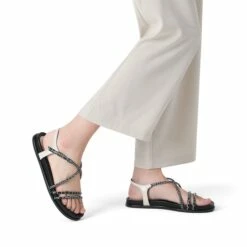 Round Toe Dressy Flat Sandals BLACK WHITE -DREAM PAIRS Sales 3 28