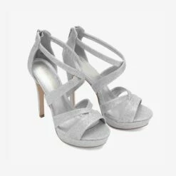 Stiletto Platform Pump Sandals SILVER GLITTER -DREAM PAIRS Sales 3 40