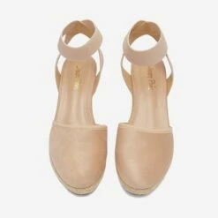Ankle Strap Closed-Toe Espadrille Wedge Sandals NUDE