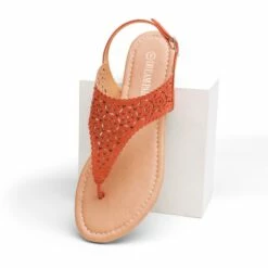 Cut Out Rhinestone Flat Sandals ORANGE 9 Cut Out Rhinestone Flat Sandals ORANGE -DREAM PAIRS Sales 3 87