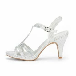 Mid Heel Strappy Open Toe Sandals SILVER
