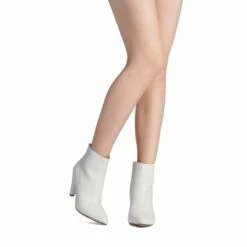 Low Heel Pointed Toe Ankle Booties WHITE PU