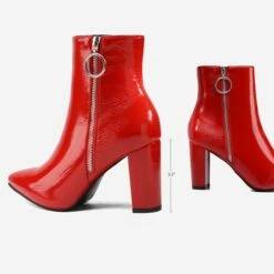 Chunky High Heel Ankle Boots RED PAT 13 Chunky High Heel Ankle Boots RED PAT -DREAM PAIRS Sales 4 112