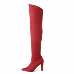 Thigh High Heeled Boots RED SUEDE -DREAM PAIRS Sales 4 114