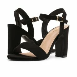 Open Toe Ankle Strap Chunky Heel Sandals BLACK SUEDE -DREAM PAIRS Sales 4 12