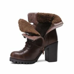 Chunky Heel Warm Ankle Boots CAMEL PU -DREAM PAIRS Sales 4 120