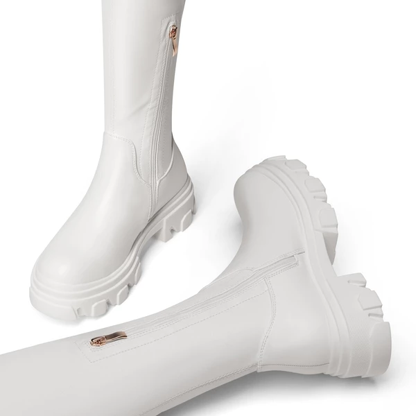 Ikon Stretchy Over The Knee Boots WHITE PU 7 Ikon Stretchy Over The Knee Boots WHITE PU - Image 5