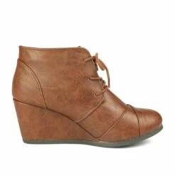 Lace Up Low Wedge Booties TAN PU