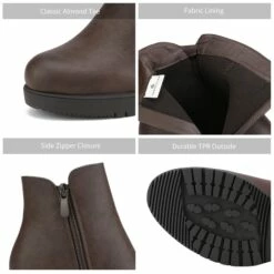 Comfortable Low Heel Chunky Ankle Boots BROWN PU -DREAM PAIRS Sales 4 133