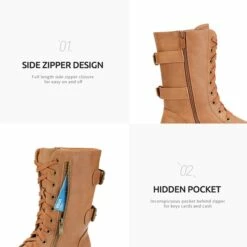 Faux Fur Mid Calf Combat Boots CAMEL -DREAM PAIRS Sales 4 139