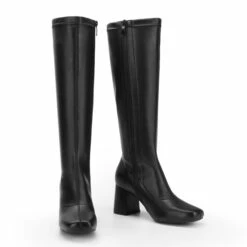 Desire Square Toe Chunky Knee High Gogo Boots BLACK PU -DREAM PAIRS Sales 4 149