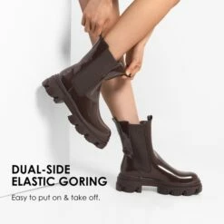 Mid Calf Chunky Chelsea Boots BROWN 11 Mid Calf Chunky Chelsea Boots BROWN -DREAM PAIRS Sales 4 153