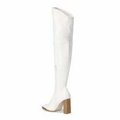 Square Toe High Heel Over The Knee Boots WHITE PU -DREAM PAIRS Sales 4 156