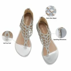 Cute Rhinestone Flat Sandals SILVER
