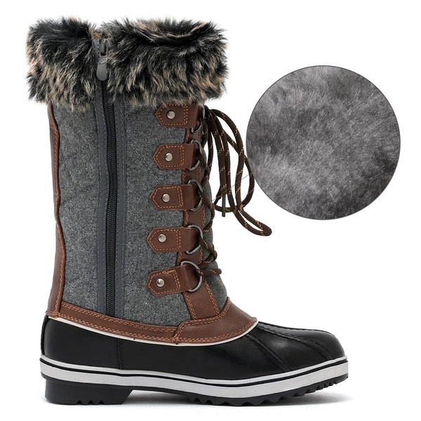 Mid-Calf Fur Snow Boots BLACK GREY 7 Mid-Calf Fur Snow Boots BLACK GREY - Image 5