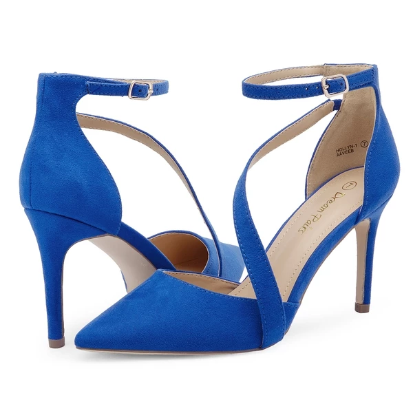 Pointed Toe Ankle Strap High Heel Pump Shoes ROYAL BLUE SUEDE 3 Pointed Toe Ankle Strap High Heel Pump Shoes ROYAL BLUE SUEDE