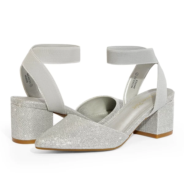 Pointed Toe Pumps With Ankle Strap SILVER GLITTER 4 Pointed Toe Pumps With Ankle Strap SILVER GLITTER - Image 2