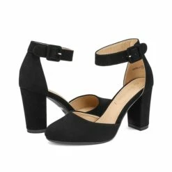 Round Toe Chunky Heel Pumps BLACK NUBUCK -DREAM PAIRS Sales 4 206
