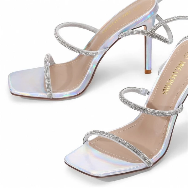 Stiletto Rhinestone Strappy Heels SILVER 5 Stiletto Rhinestone Strappy Heels SILVER - Image 3