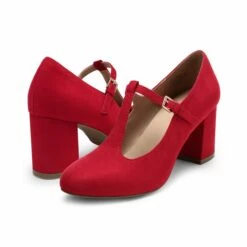 T-Strap Mary Jane Pumps With Chunky Heel RED -DREAM PAIRS Sales 4 219