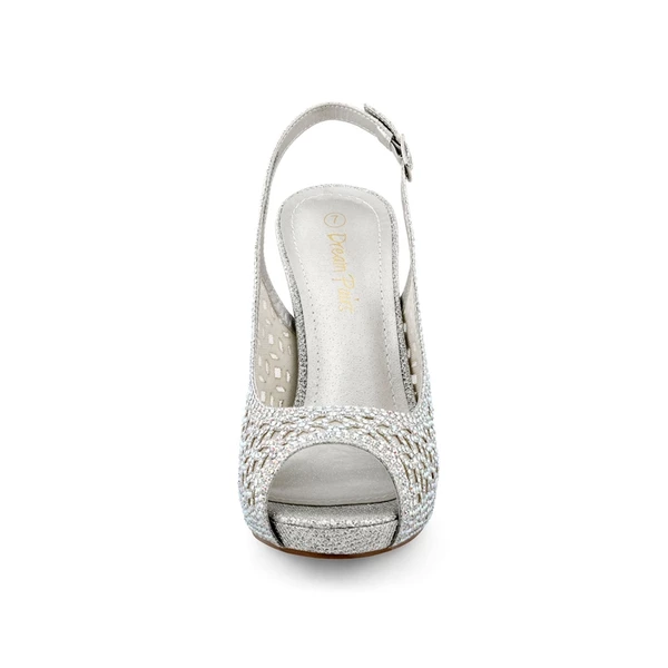 Peep Toe Rhinestone Pumps SILVER GLITTER 7 Peep Toe Rhinestone Pumps SILVER GLITTER - Image 6