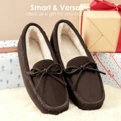 Moccasin Slippers With Faux Fur BROWN