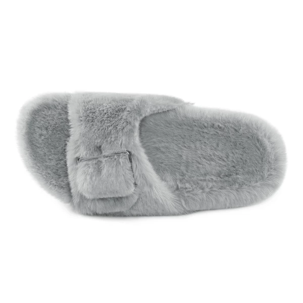 Slip-On Fuzzy House Slippers GREY 4 Slip-On Fuzzy House Slippers GREY - Image 2