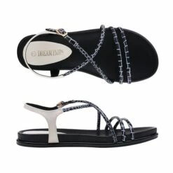 Round Toe Dressy Flat Sandals BLACK WHITE -DREAM PAIRS Sales 4 27