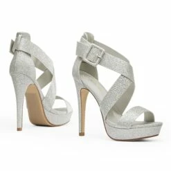 High Heel Strappy Platform Sandals SILVER GLITTER -DREAM PAIRS Sales 4 29