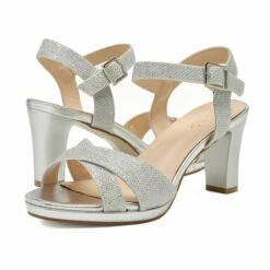 Chunky Heel Ankle Strap Sandals SILVER GLITTER -DREAM PAIRS Sales 4 47