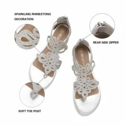 Gladiator Rhinestones Flat Sandals SILVER
