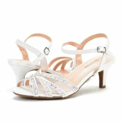 Ankle Strap Kitten Heel Sandals WHITE