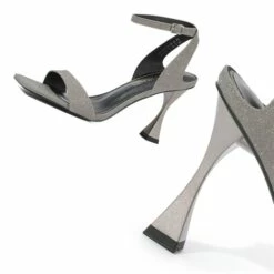 Square Toe Ankle Strap Stiletto Sandals SILVER GRAY -DREAM PAIRS Sales 4 70